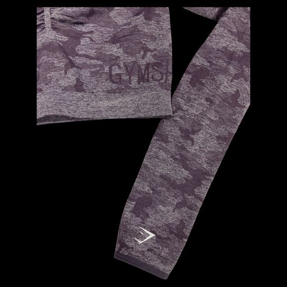 Gymshark Adapt Purple Camo Long Sleeve Cropped Gym Top Workout Medium - Picture 11 of 11